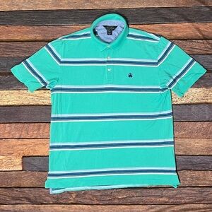 Brooks Brothers Men's Green Striped Polo Shirt Golf Short Sleeve
